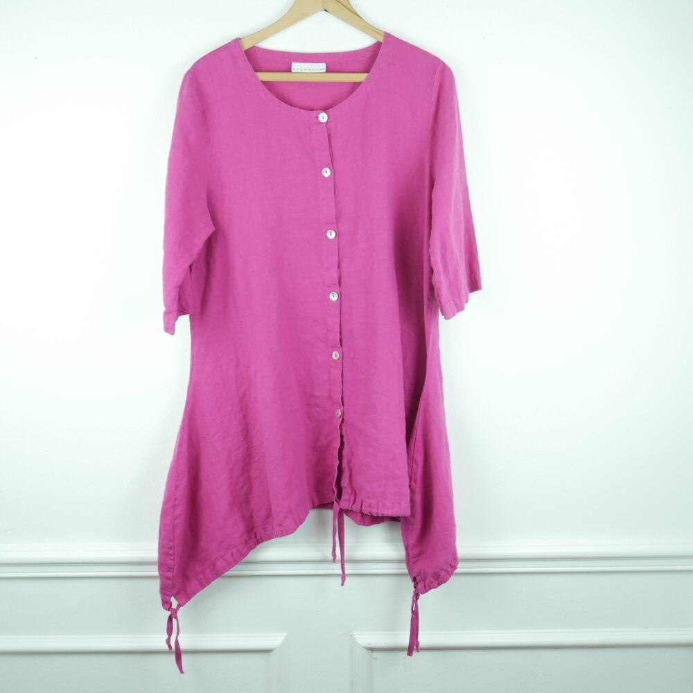 Bryn Walker Small Tunic 100% Linen Asymmetric Hem Lagenlook Art to Wear Coastal